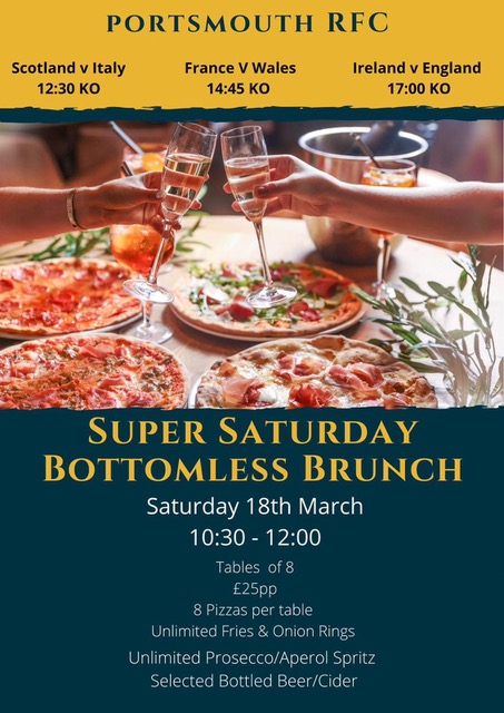 Super Saturday Bottomless Brunch – Portsmouth Rugby Football Club